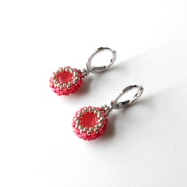 Huggies Hoop Crystal Earrings in Raspberry Pink