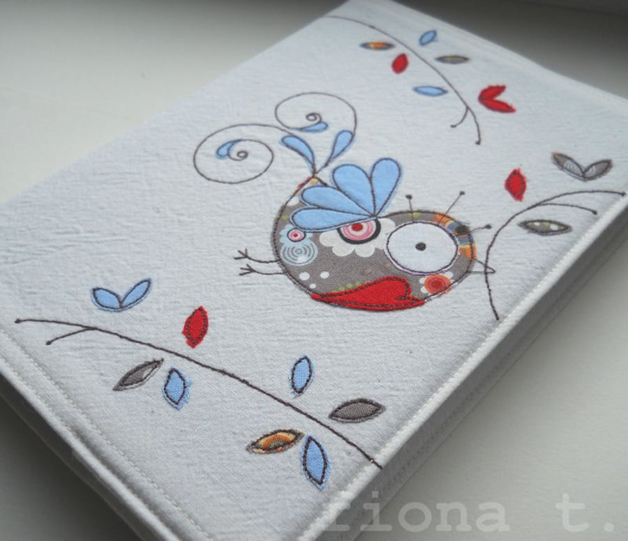 A5 embroidered bird sketchbook Folksy