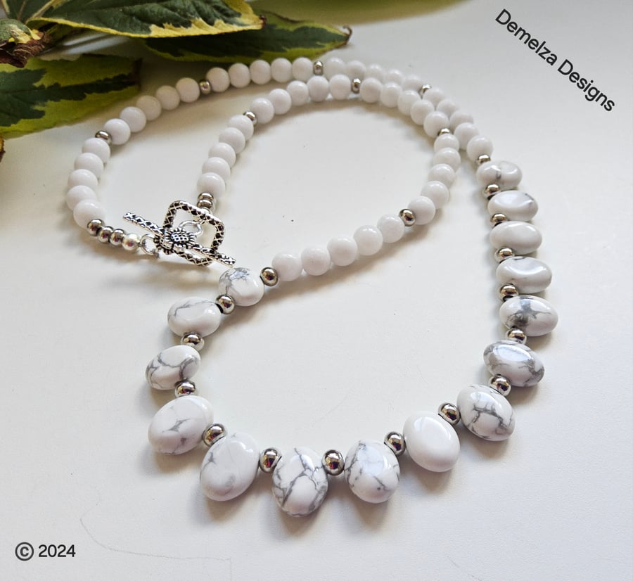 Howlite, White Onyx Silver Plated Necklace