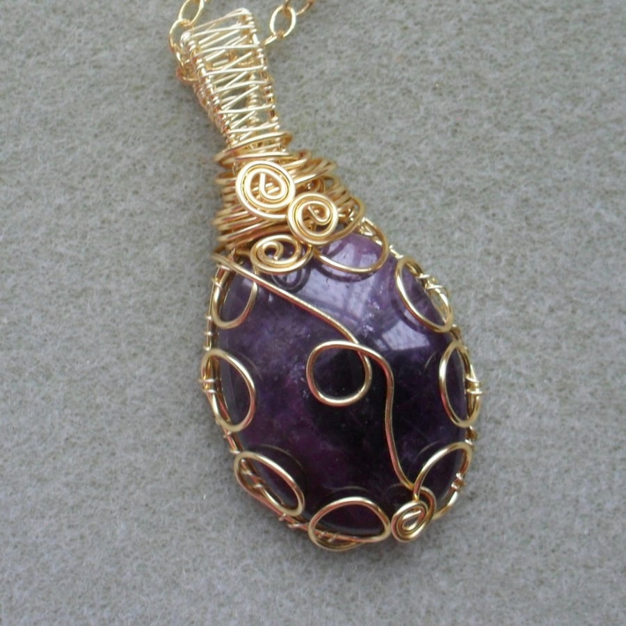 Amethyst with Gold Wire and Wire Wrapped