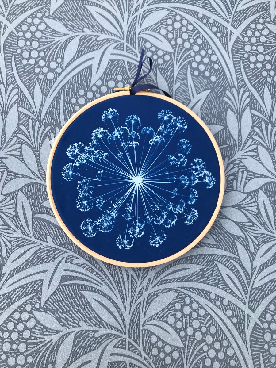 Original Gift, Cyanotype Botanical Art in a Hoop.