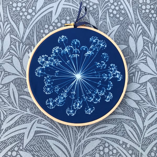 Original Gift, Cyanotype Botanical Art in a Hoop.