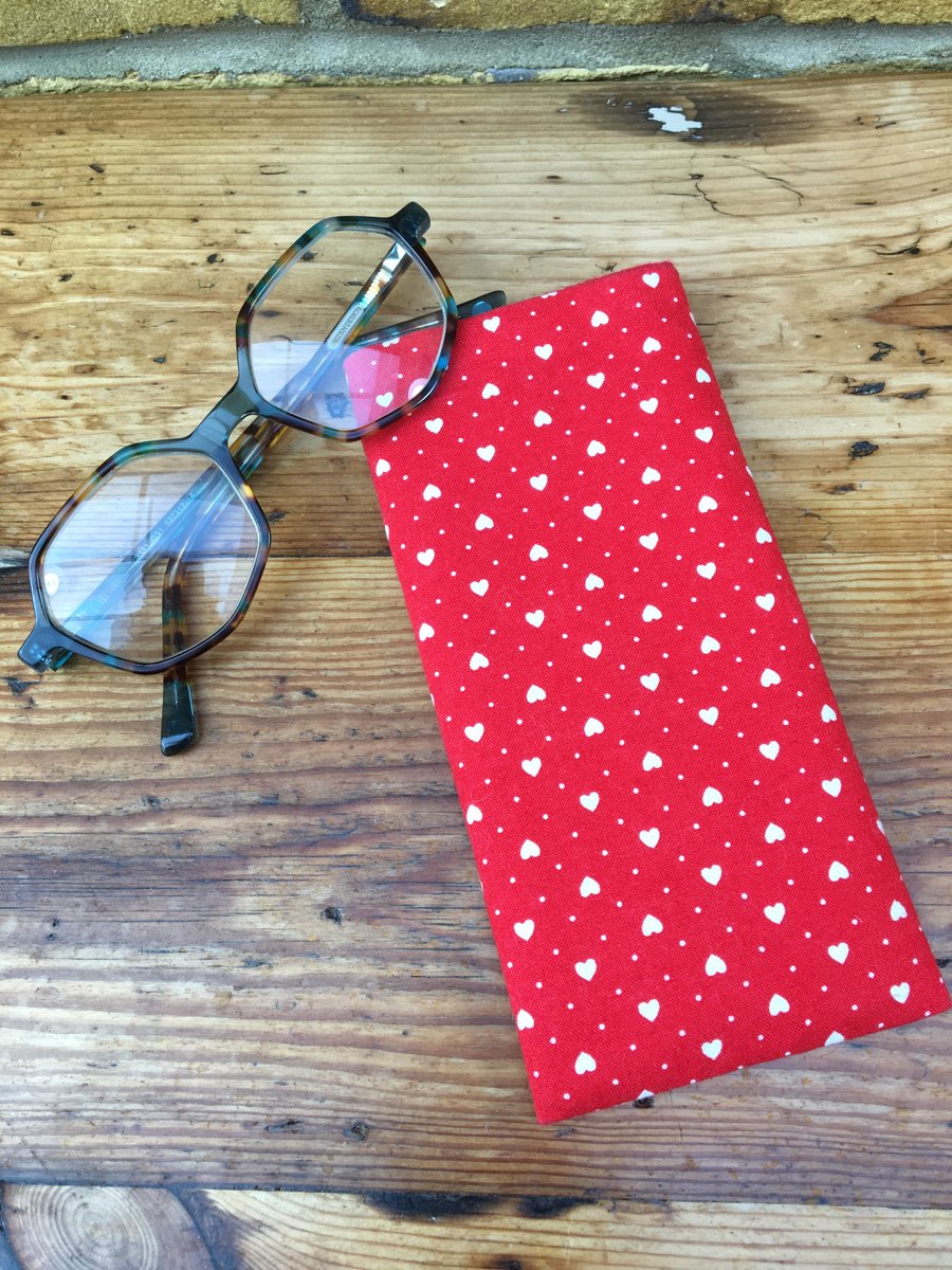 Glasses case - Red & white hearts and dots fabric glasses case
