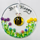 Fused glass bee happy unique floral sun catcher 