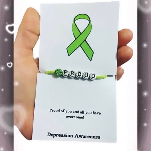 Proud depression awareness set of 6 wish bracelets corded ribbon charm x6