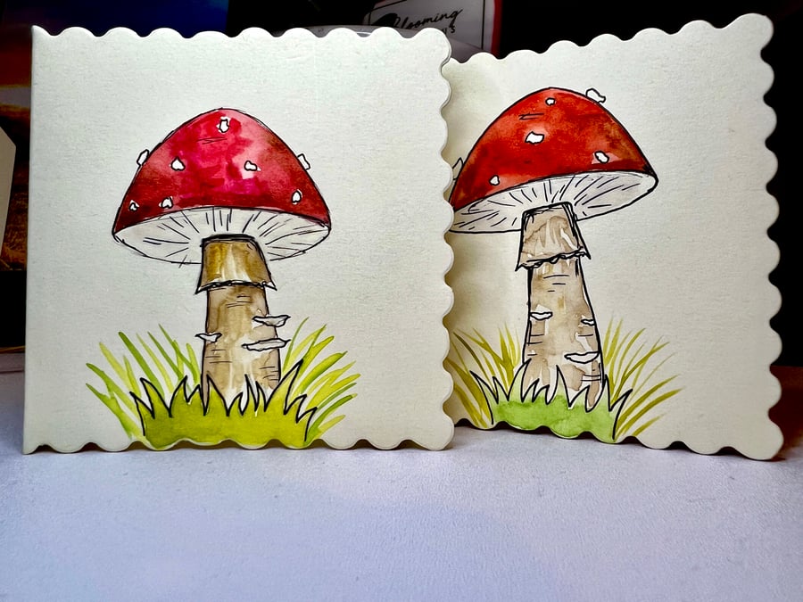 Mushroom, toadstool greetings card - hand painted 