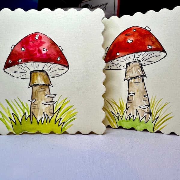 Mushroom, toadstool greetings card - hand painted 