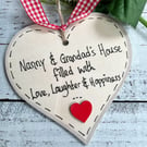 Personalised Nanny and Grandad gift, Nan and Grandad heart sign plaque