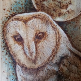 Pyrography large & long Barn Owl wooden board hanging decoration