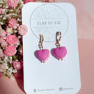 Pink Heart Macaron Earrings - Handmade Clay Food Jewelry - Free UK Delivery