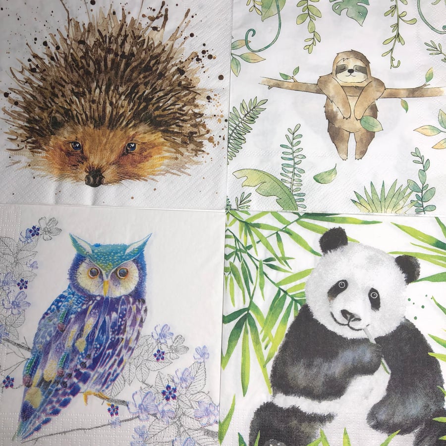 Pack of four mixed animal decoupage napkins - Folksy