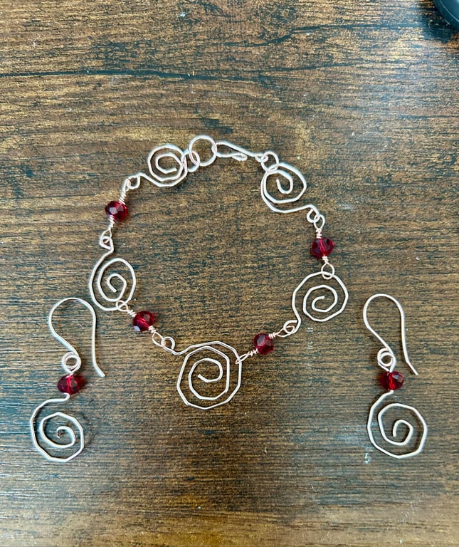 Rose Gold Spirals Bracelet & Earring Set Tarnish Resistant - All Sizes