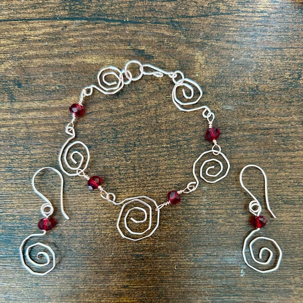 Rose Gold Spirals Bracelet & Earring Set Tarnish Resistant - All Sizes