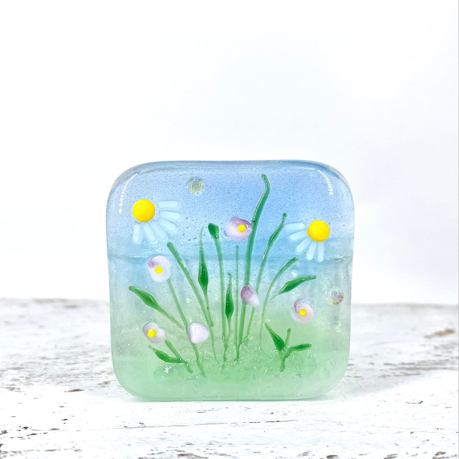 Fused Glass Floral Tea Light Holder 