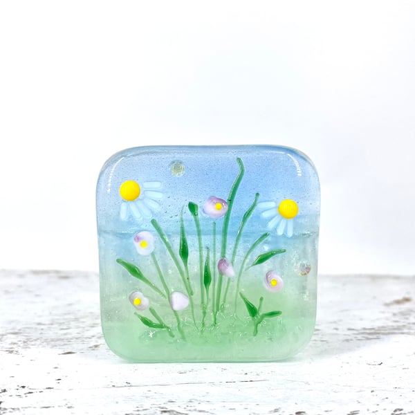 Fused Glass Floral Tea Light Holder 