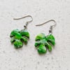 Mixed Green Monstra Leave Earrings