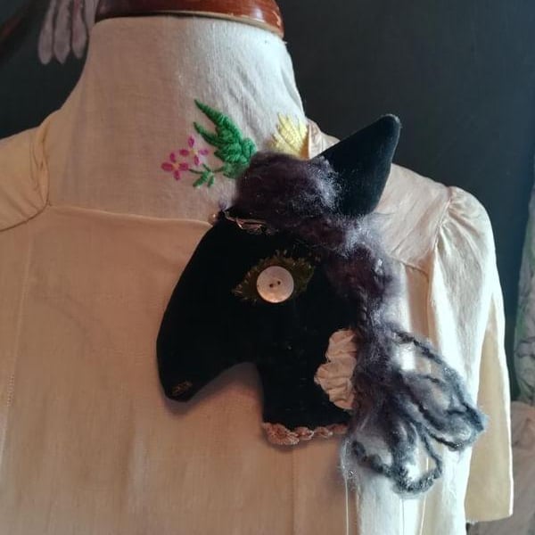 Textile art horse brooch, textile art corsage, wearable art