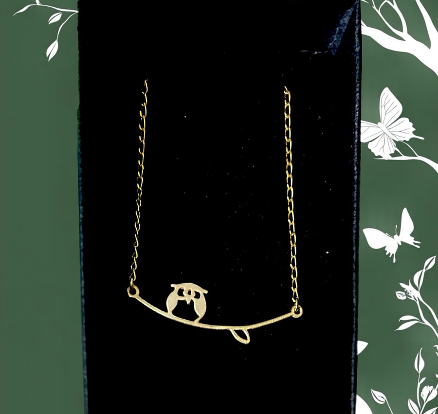 Gold Vermeil OWL Pendant Necklace - Wildlife Birds of Prey Lover