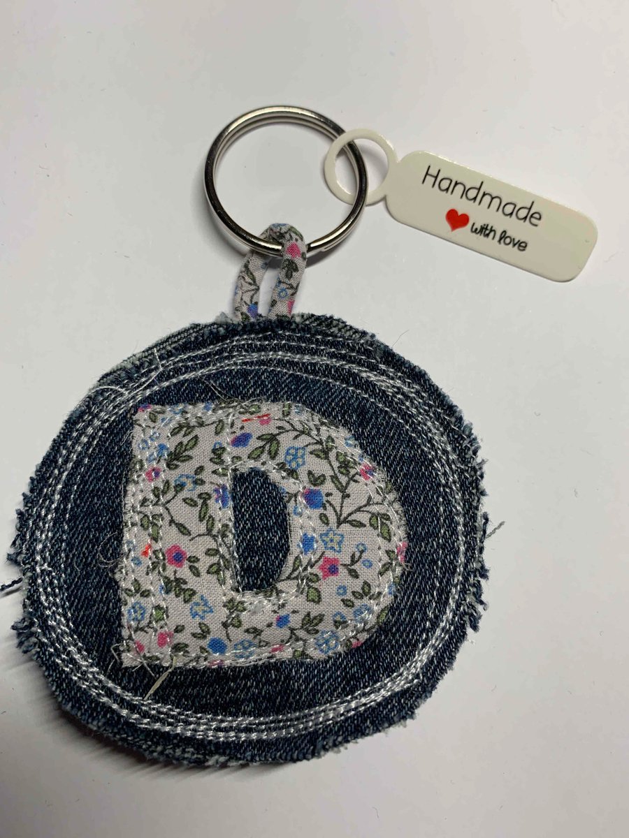 Upcycled denim key ring. Boho D