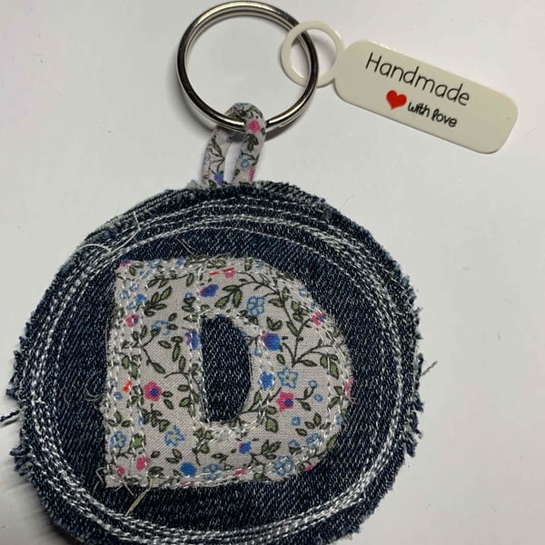 Upcycled denim key ring. Boho D