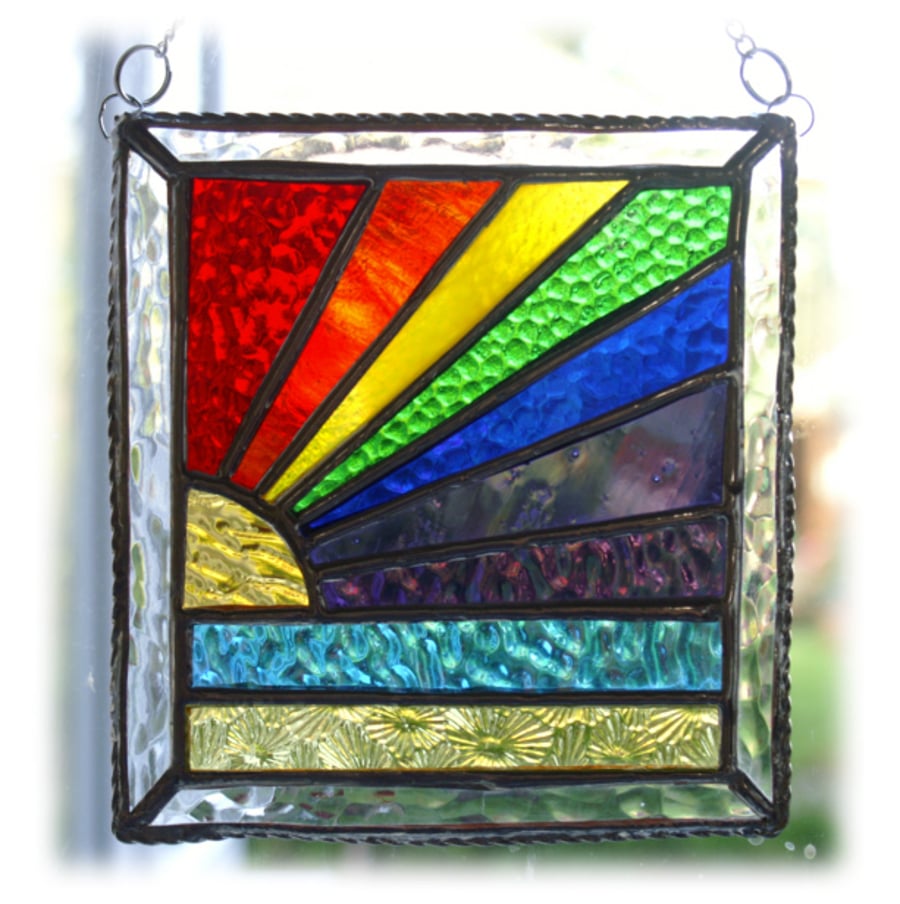 Rainbow Beach Stained Glass Suncatcher Handmade 