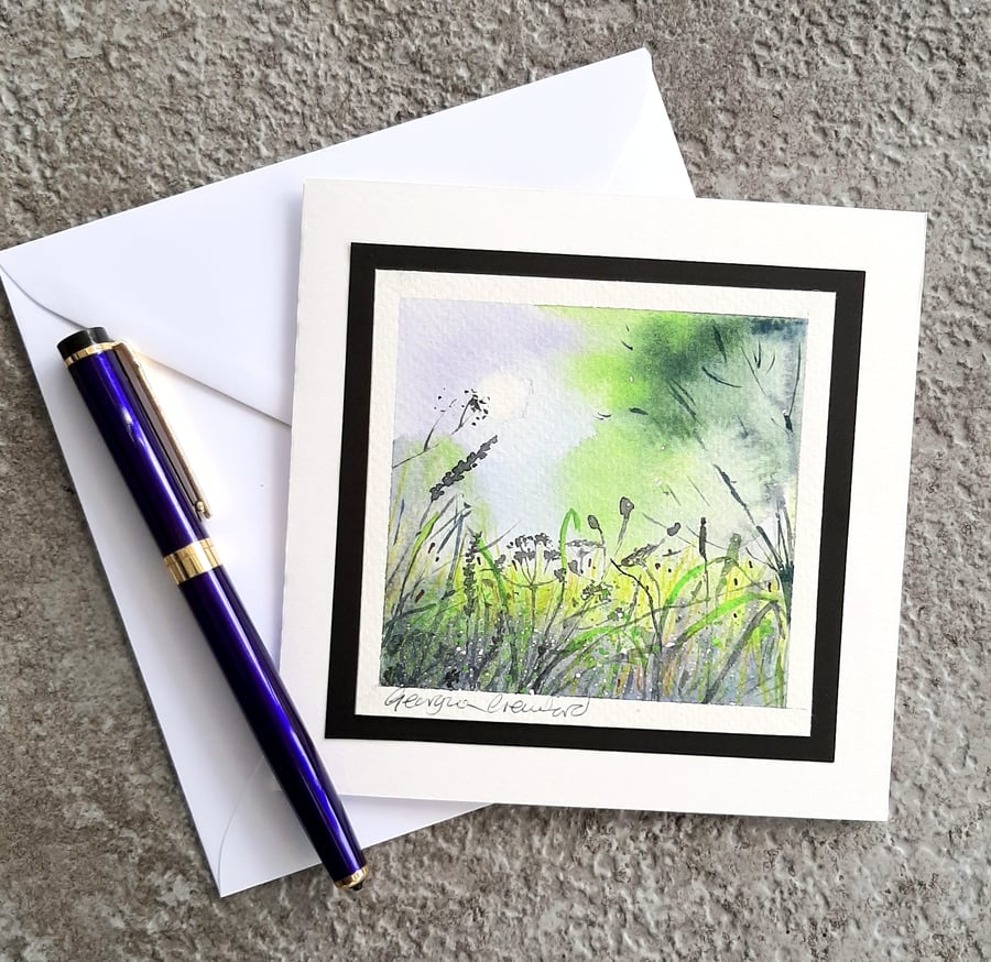 Misty Morning. Watercolour Landscape. Blank Card. Notelet. Handpainted Card.