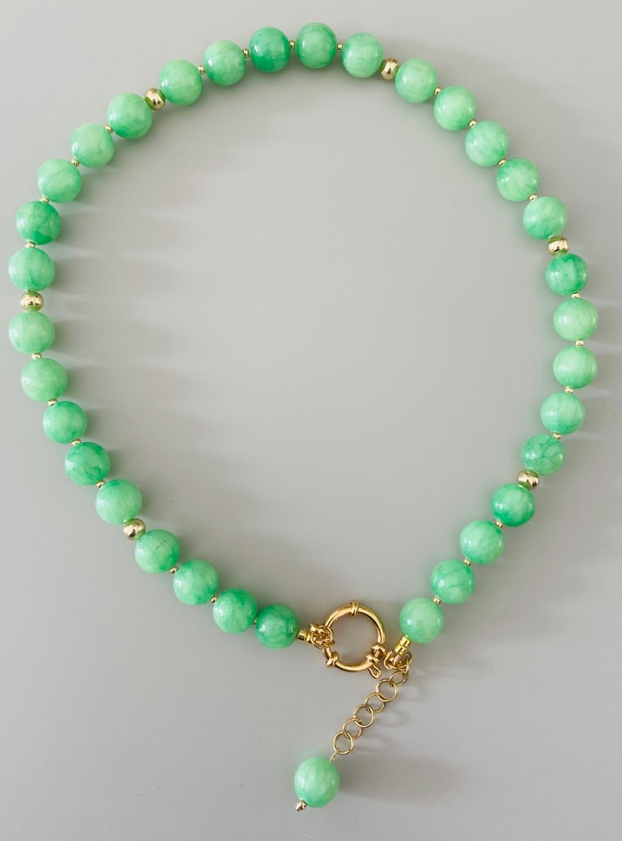 Handmade Green Gemstone Necklace with Gold Stainless Steel Clasp