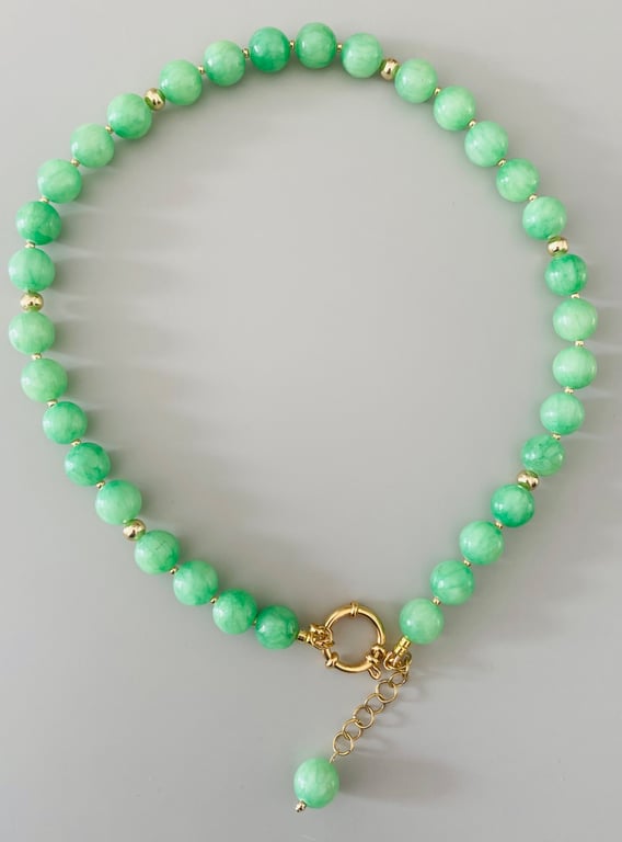 Handmade Green Gemstone Necklace with Gold Stainless Steel Clasp
