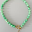 Handmade Green Gemstone Necklace with Gold Stainless Steel Clasp
