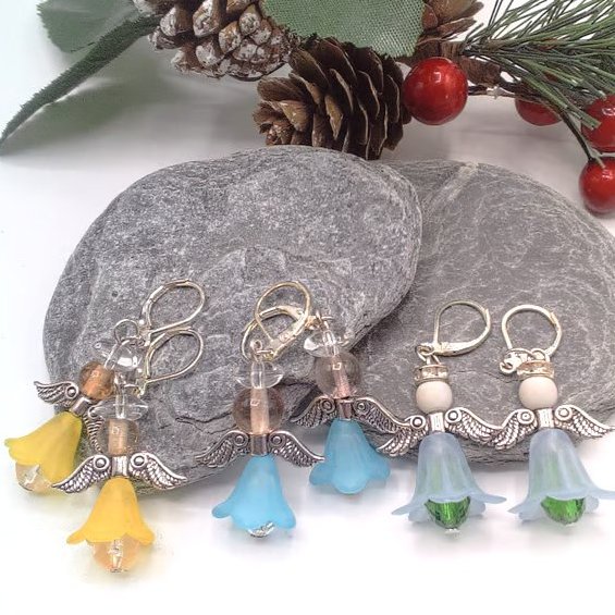 Beaded Christmas Angel Earrings, Secret Santa, Choice of Colour, Angel Earrings