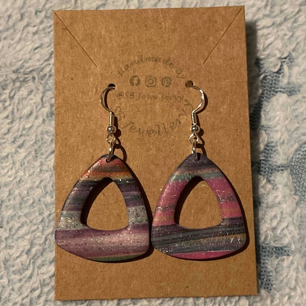 Handmade Polymer Clay Multi Coloured Stripped Earrings (Clip On’s Available)