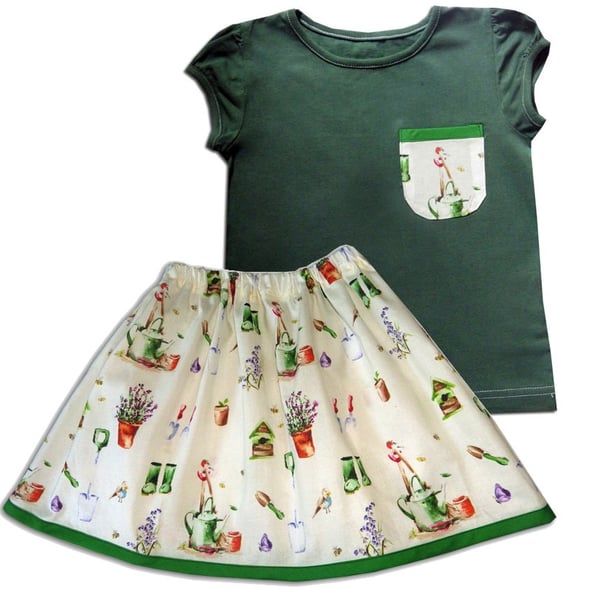Girls Garden Skirt and T-Shirt Outfit