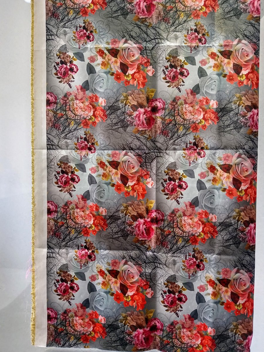 Stunning Unique Digital Print Gold Lame Gota Satin 