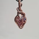 Pink Millefiori Style Beaded Heart & Copper Necklace Pendant Gift Jewellery 