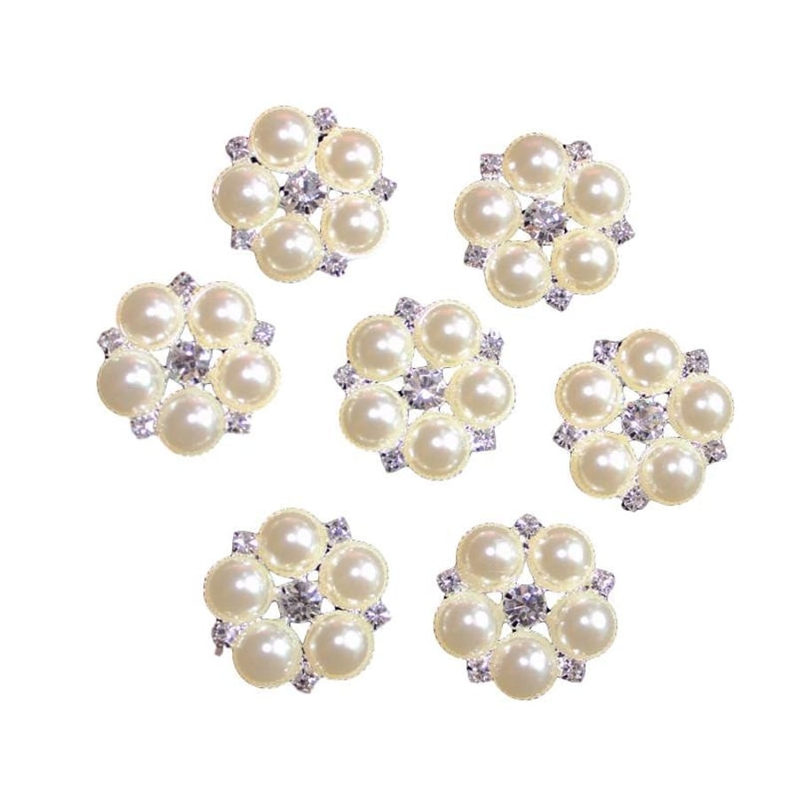 10 x Diamante and Pearl Round Clusters Embellishment Rhinestone Diamante Wedding