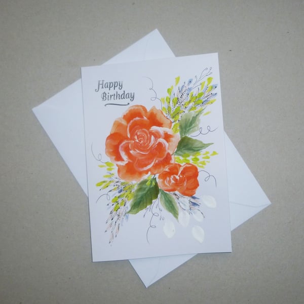 hand painted original art floral birthday card... - Folksy