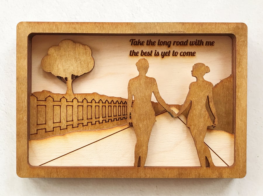 LGBQT Wooden Birthday or Anniversary Card. 3D Layered Pine & Oak Beeswax Card.