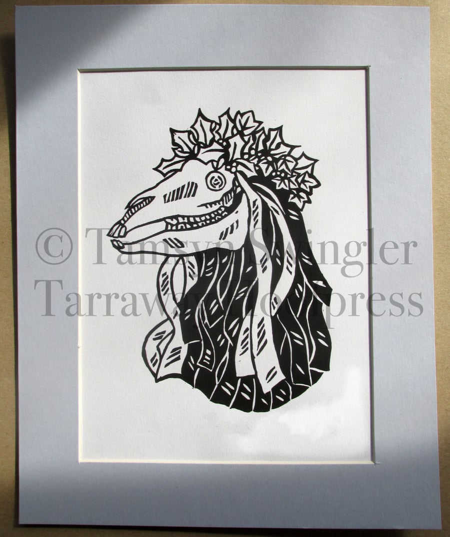 Pen Hood - Penzance Obby Oss - Mari Lwyd - Limited Edition Lino Print