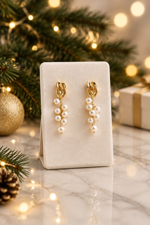 Pearl Cluster Drop Earrings, Gold or White Gold