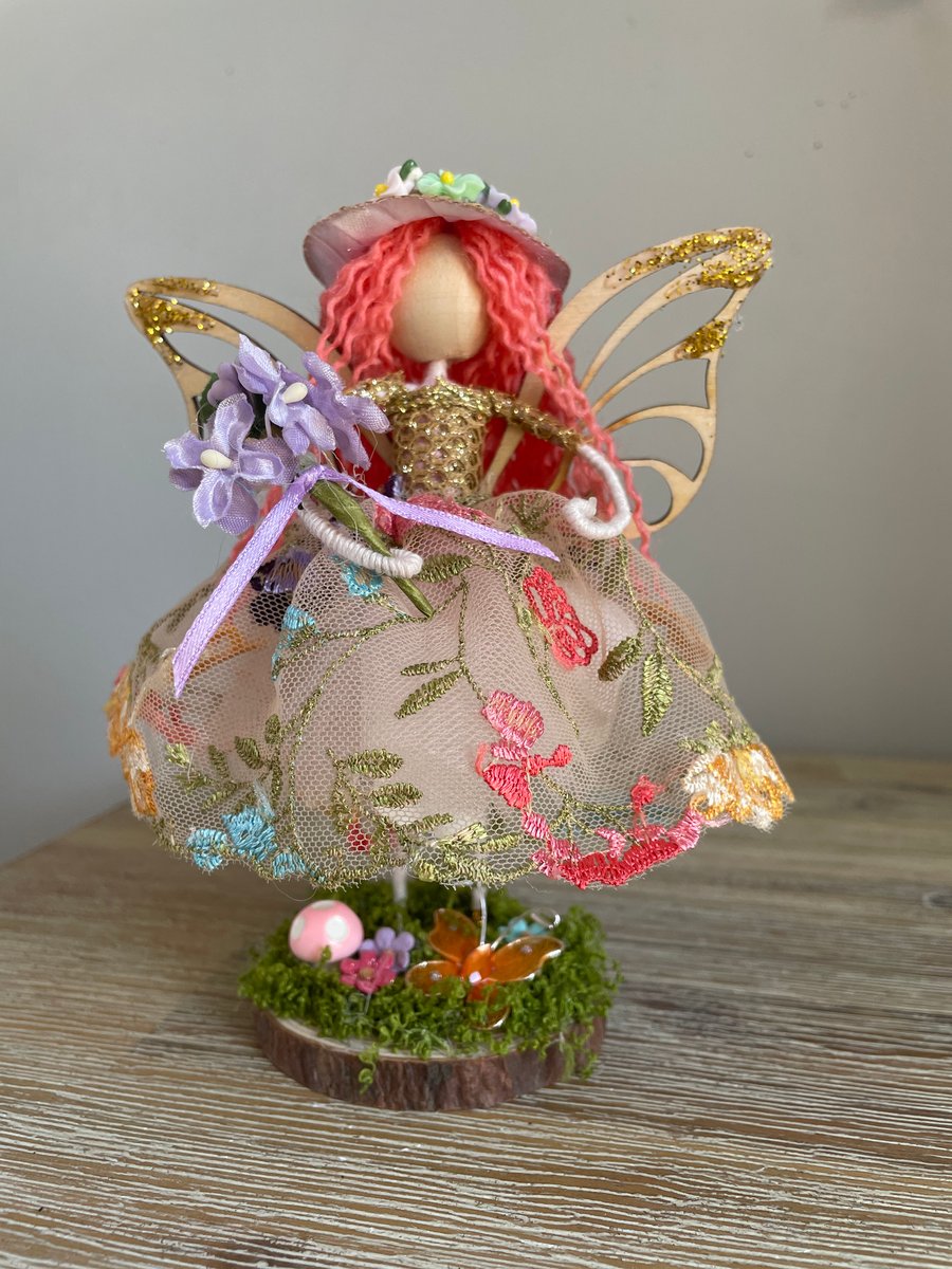 Pretty handmade woodland fairy keepsake art doll, nursery decor, new baby, 