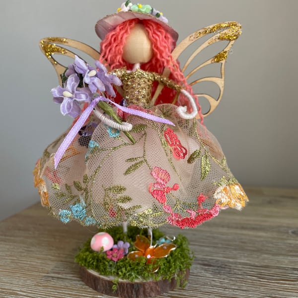 Pretty handmade woodland fairy keepsake art doll, nursery decor, new baby, 