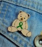 Mental Health Awareness Bear Badge, Handmade Green Ribbon Teddy Brooch - Image 3