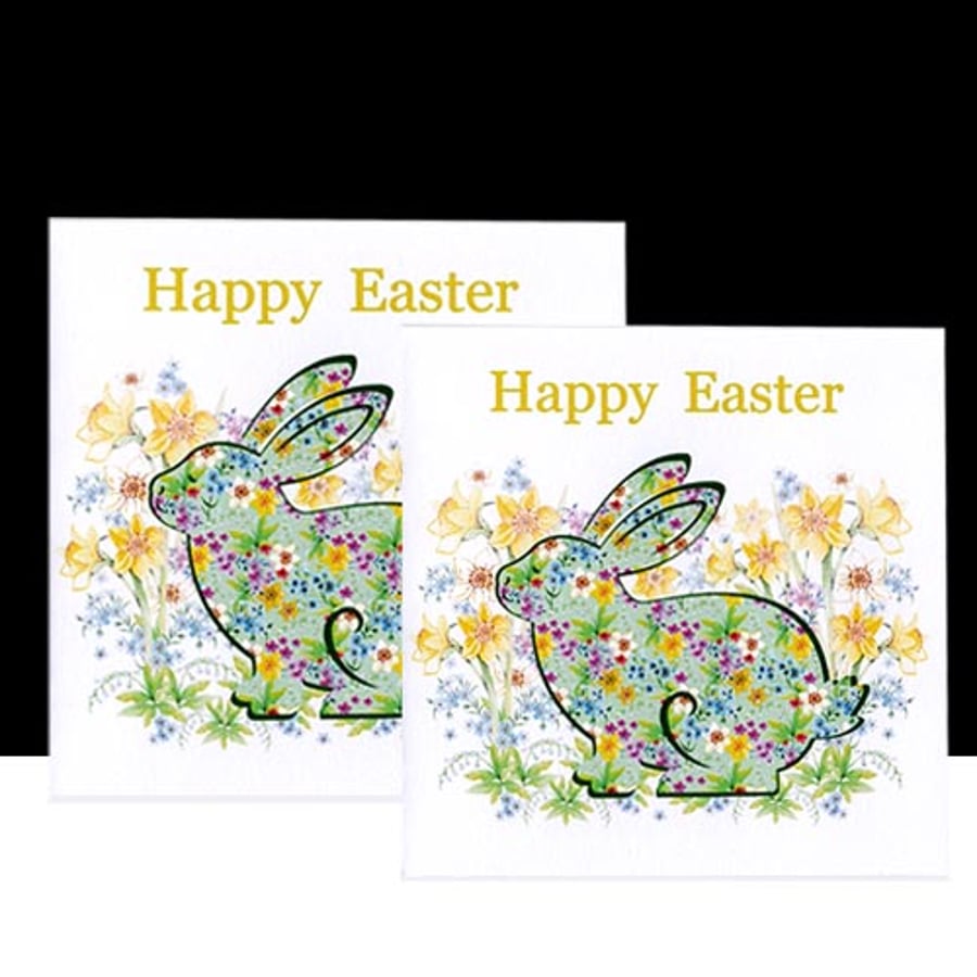 Happy Easter Floral Rabbit – Pack of Two Cards 