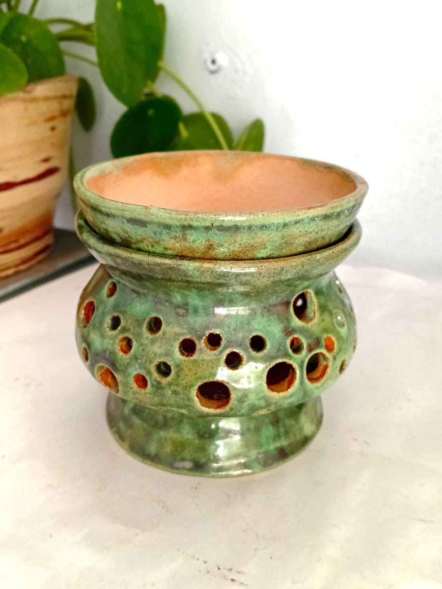 pottery wax melter, verdigris, studio hand made, Scented Wax Melt Warmer