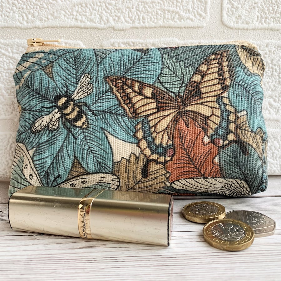 Large purse, coin purse with swallowtail butterfly and bee