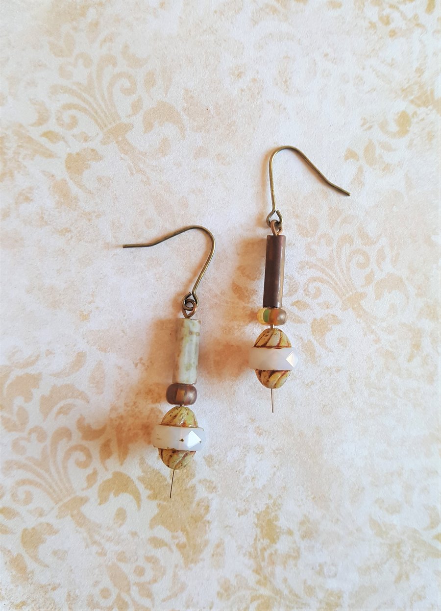 Rustic Earrings Picasso Czech Etched Glass 