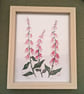 'Foxgloves' An original linoprint of foxgloves in three colours.