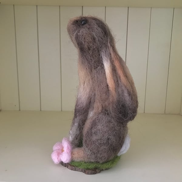 Needle felted moon gazing hare ornament 