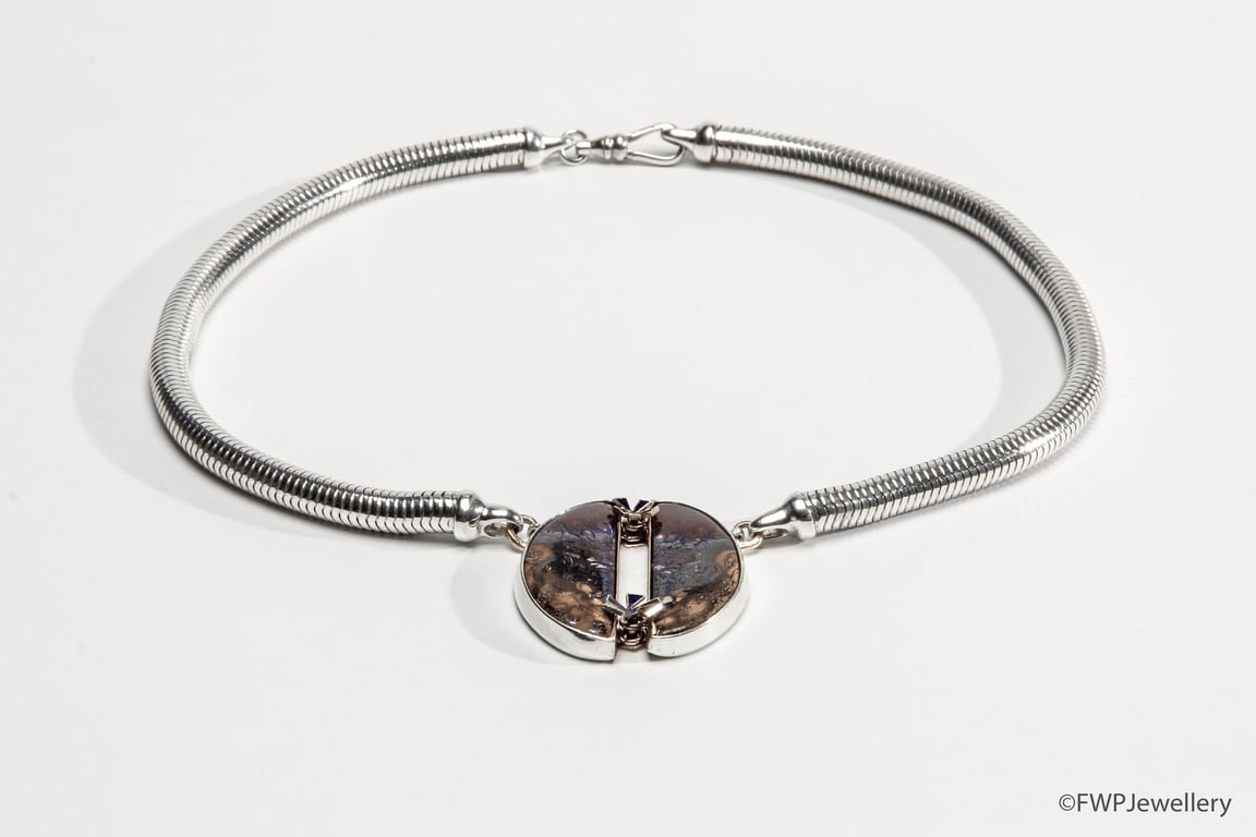 Silver Chain Necklace with Lazurite Stone Pendant