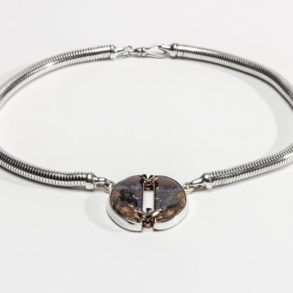 Silver Chain Necklace with Lazurite Stone Pendant